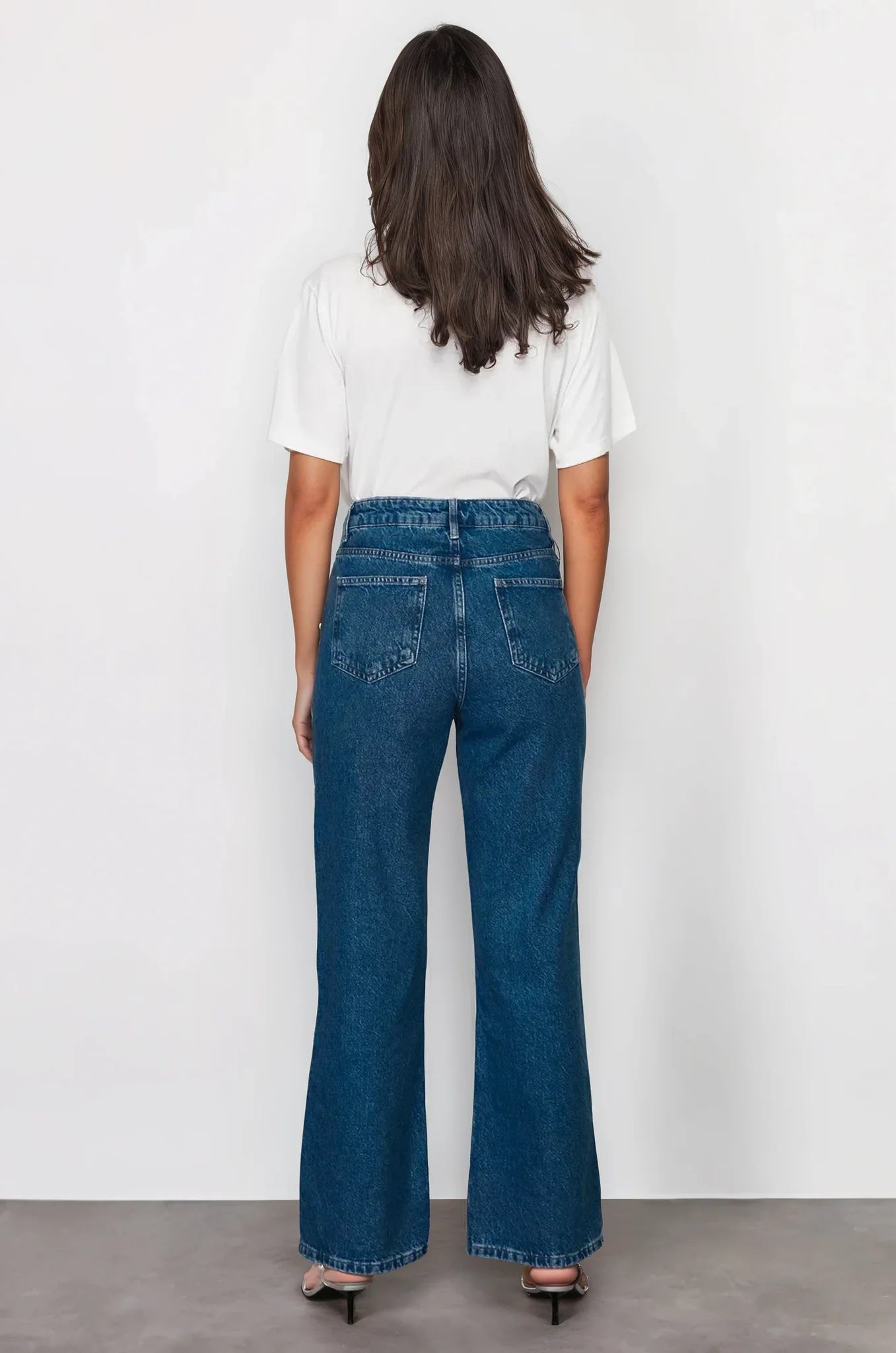 Starry Streak Rhinestone Wide Leg Jeans for Women | High Rise Glam Party Denim