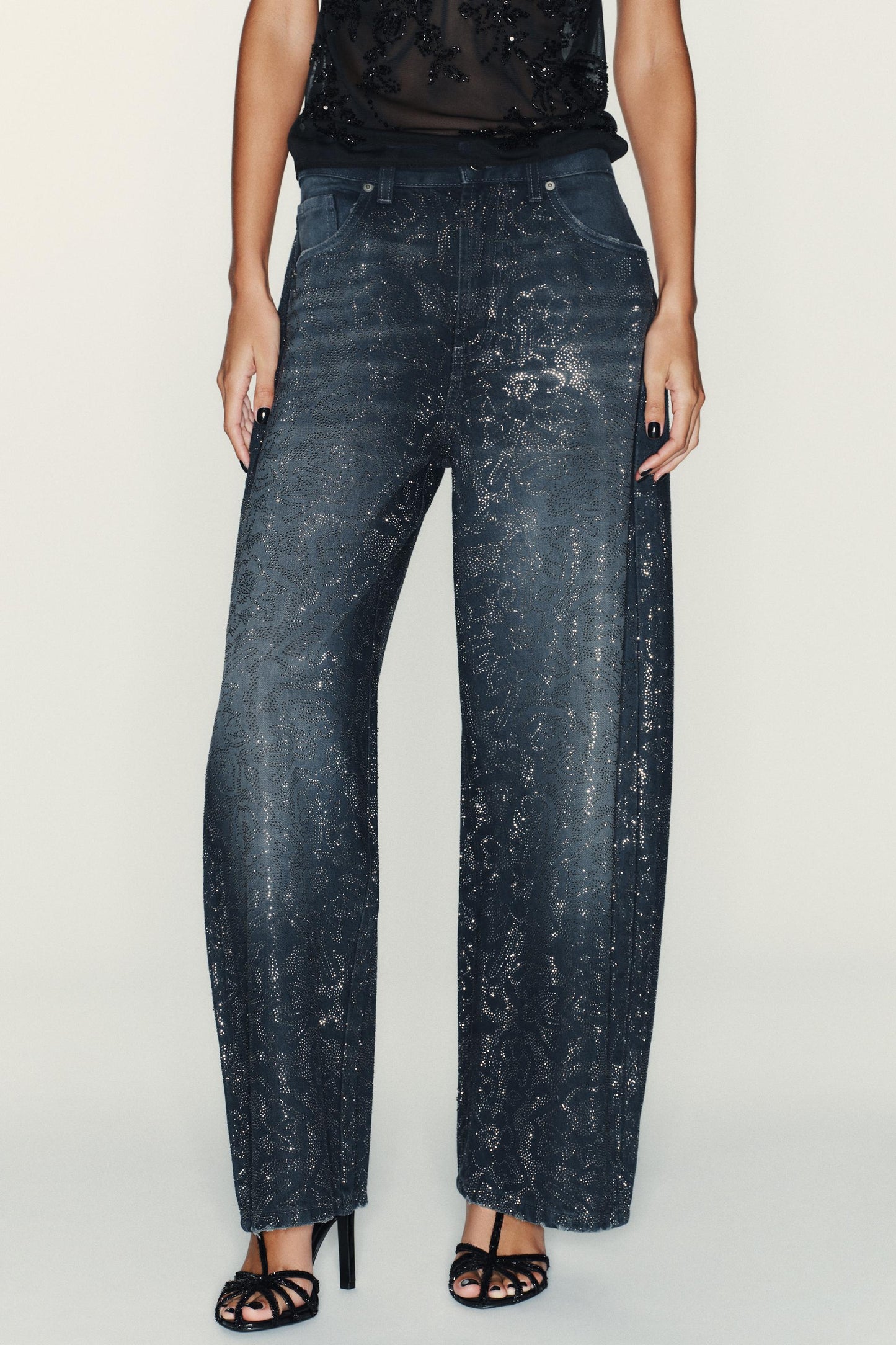 Rhinestone Jeans Women | Mid Waist Sparkle Wide Fit Denim