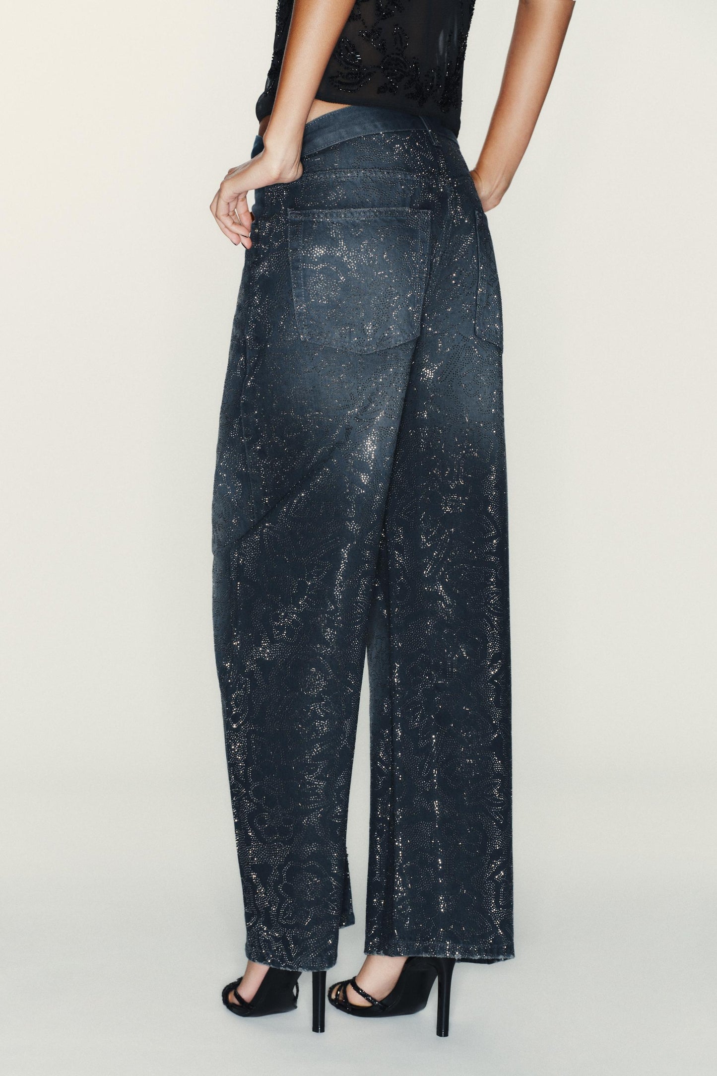 Rhinestone Jeans Women | Mid Waist Sparkle Wide Fit Denim