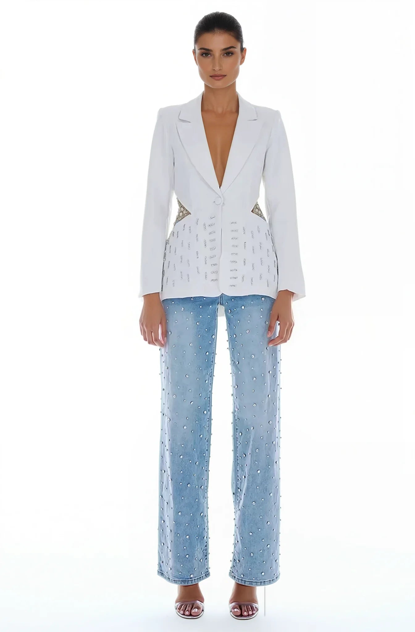 Lumière Rhinestone Embellished Wide Leg Jeans for Women | Glam Sparkle Statement Denim