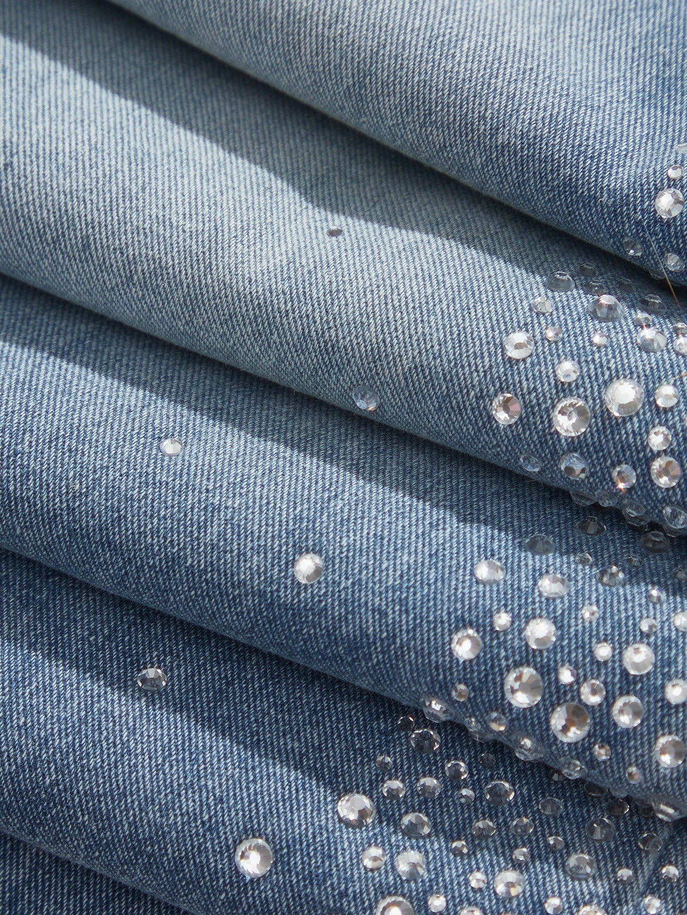 Mira Rhinestone Embellished Wide Leg Jeans for Women | Ice Blue Effortless Glam Denim