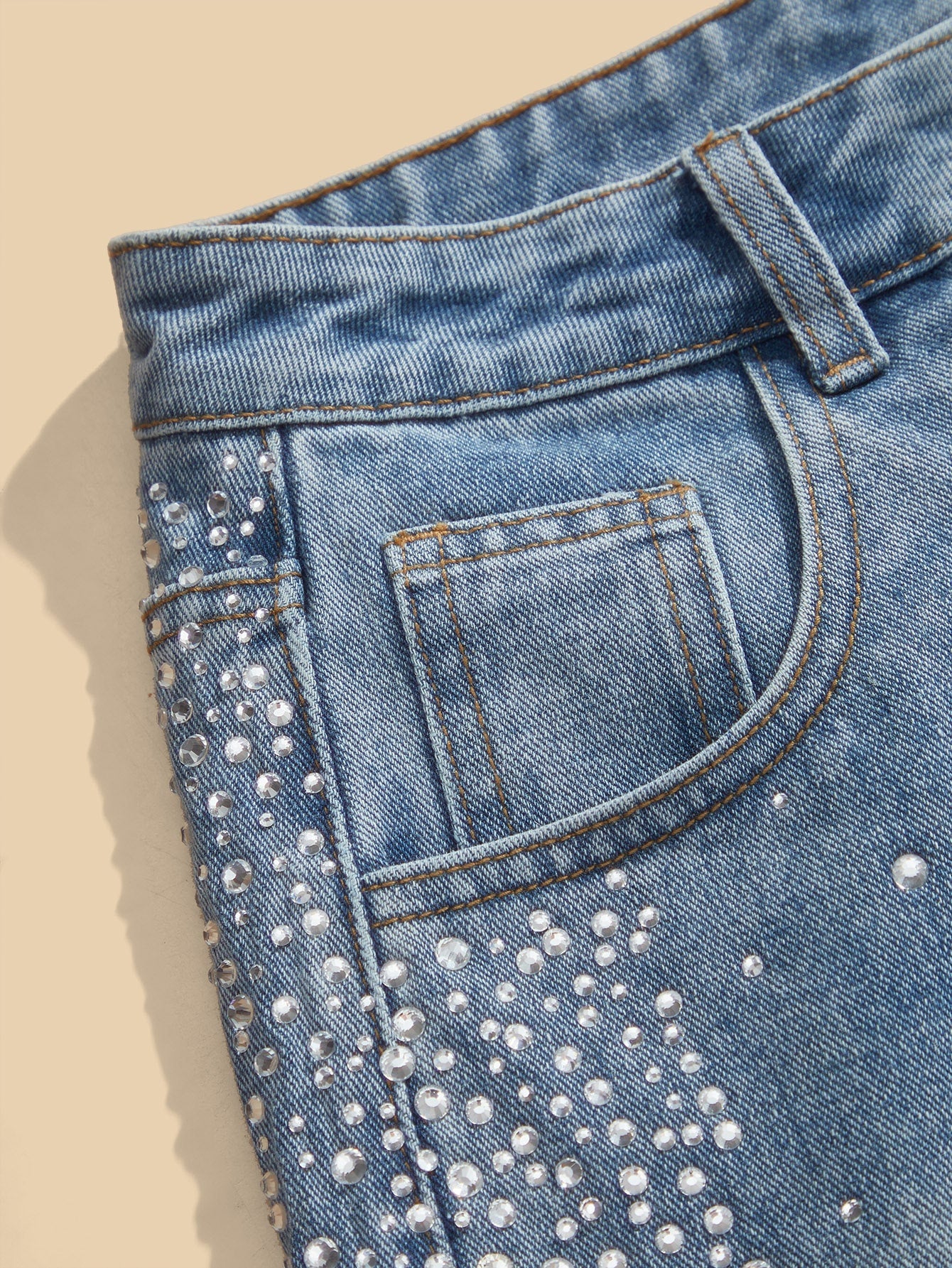 Mira Rhinestone Embellished Wide Leg Jeans for Women | Ice Blue Effortless Glam Denim