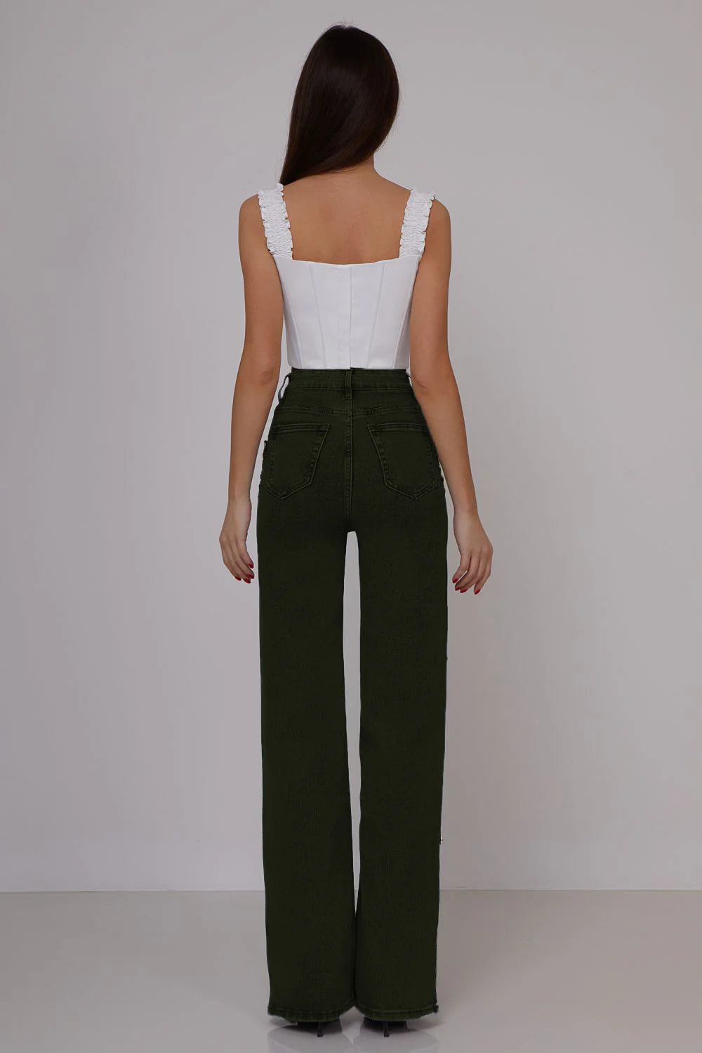 Luna High Rise Rhinestone Embellished Wide Leg Flared Jeans for Women | Bold Glam Statement Denim