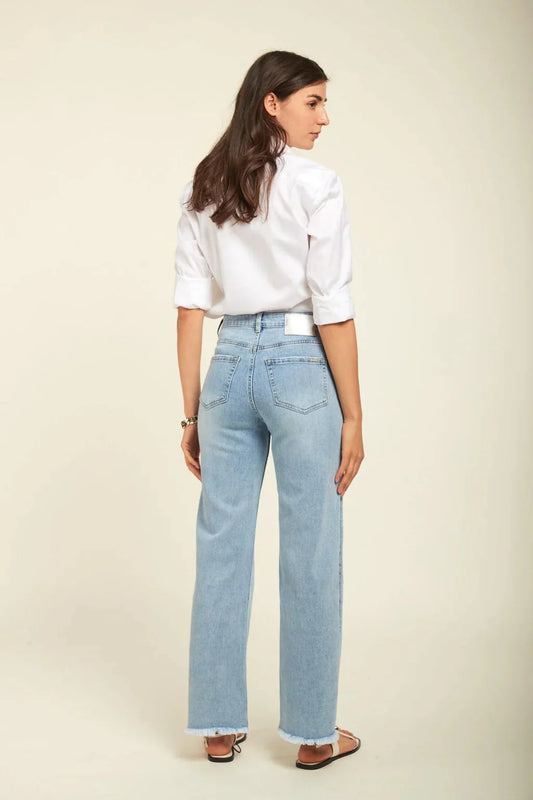 Pearl Slit Wide Leg Jeans for Women | Ice Blue High Rise Statement Slit Denim