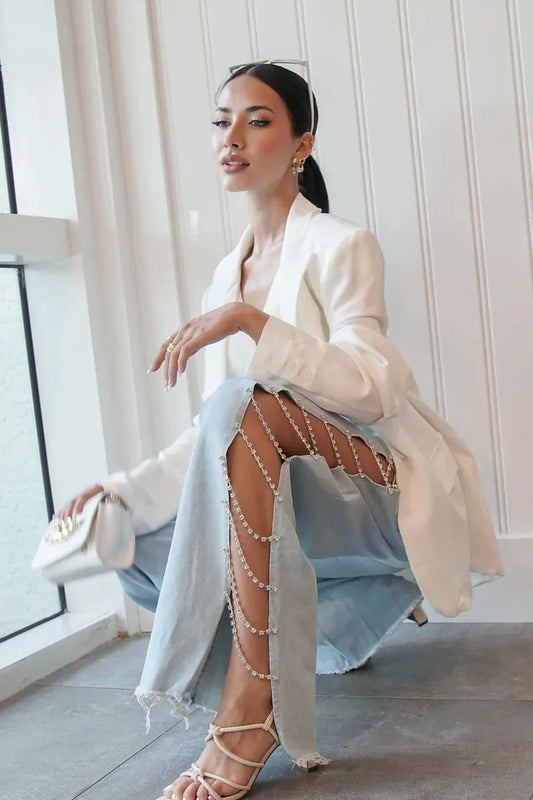 Sequined Wide Leg Jeans for Women | High Rise Sparkle Party Wear Denim