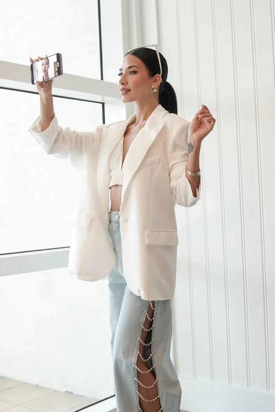 Sequined Wide Leg Jeans for Women | High Rise Sparkle Party Wear Denim