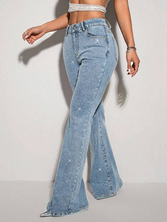 Aurelia High Rise Embellished Boot Cut Jeans for Women | Minimal Luxury Flared Denim