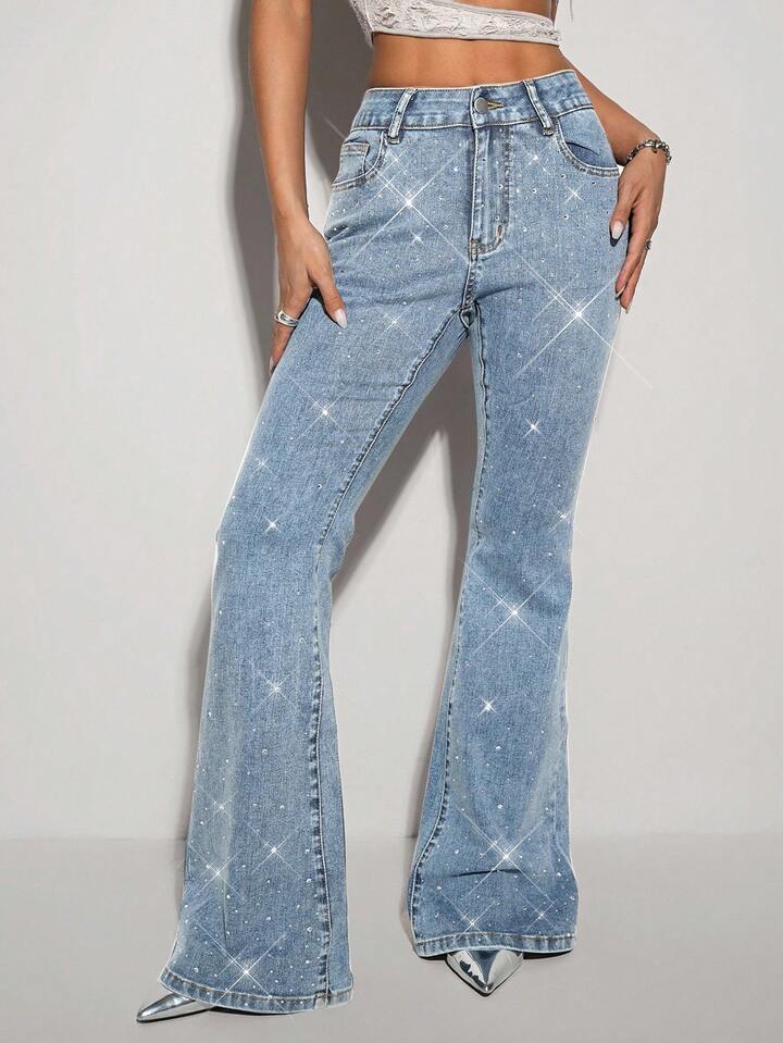 Aurelia High Rise Embellished Boot Cut Jeans for Women | Minimal Luxury Flared Denim