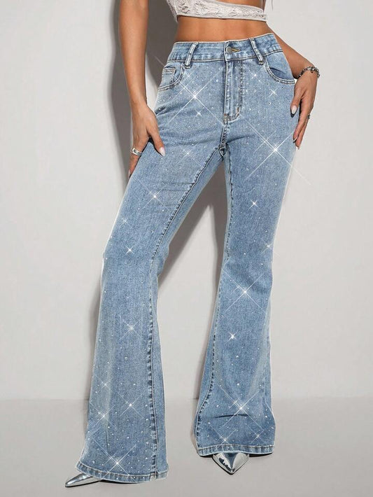 Aurelia High Rise Embellished Boot Cut Jeans for Women | Minimal Luxury Flared Denim