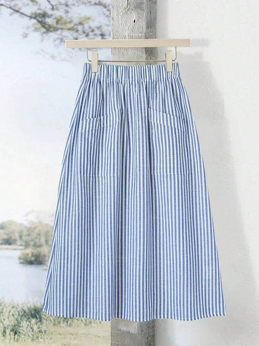 Women's Elastic Waist Vertical Striped Casual Skirt, Summer
