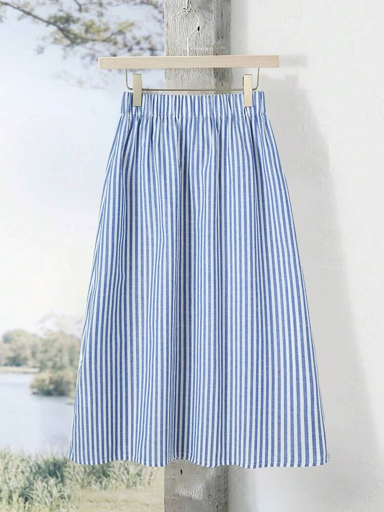 Women's Elastic Waist Vertical Striped Casual Skirt, Summer