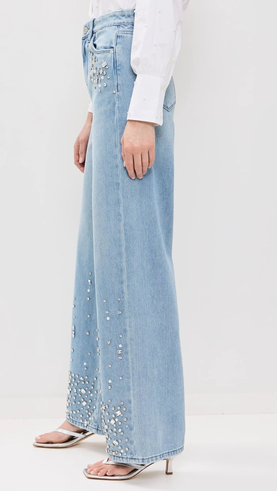 Bling It On Rhinestone Embellished Wide Leg Jeans for Women | Sparkly Party Wear Denim