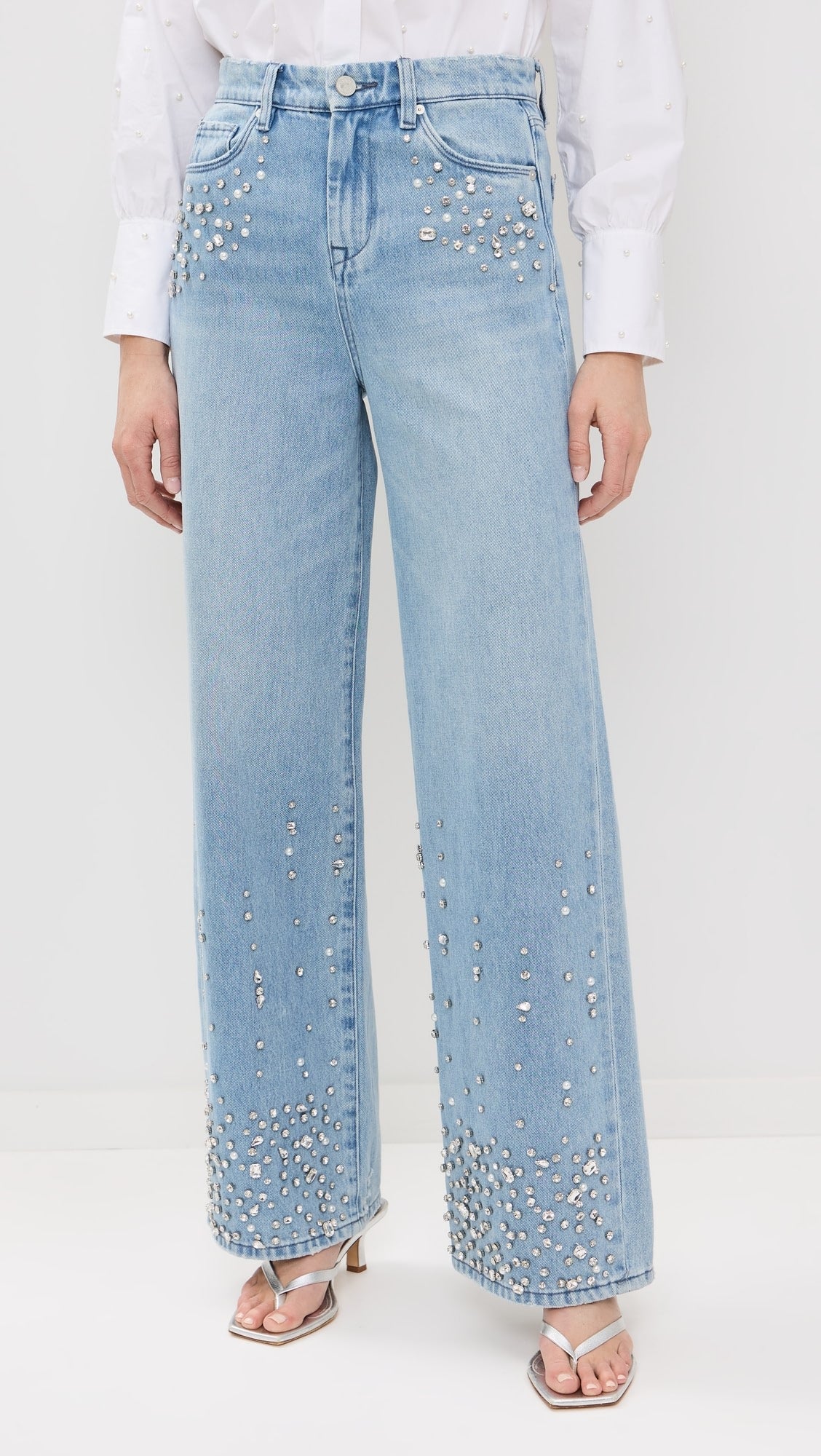 Bling It On Rhinestone Embellished Wide Leg Jeans for Women | Sparkly Party Wear Denim